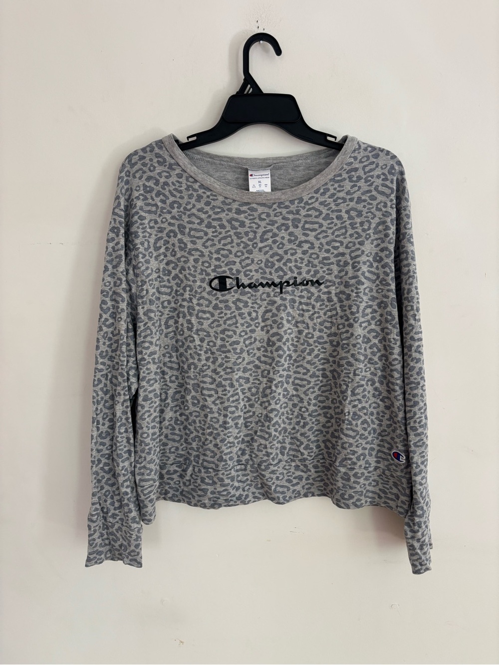 Champion Gray Leopard Print Long Sleeve Top XL